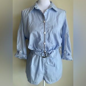 ZARA BUTTON FRONT SKY BLUE COTTON ROMPER, SZ M